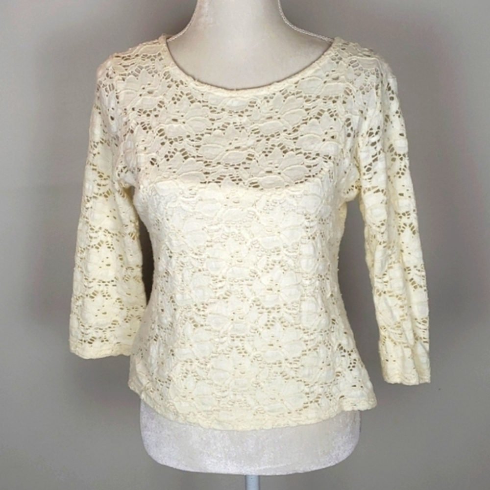 Donna Rae Lace Top & Cami Off White/ Ivory VGUC M/L see measurement